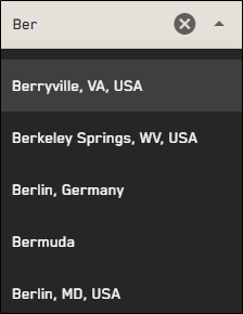 Searching for "BERL" yields multiple results for "BERLIN" around the globe.